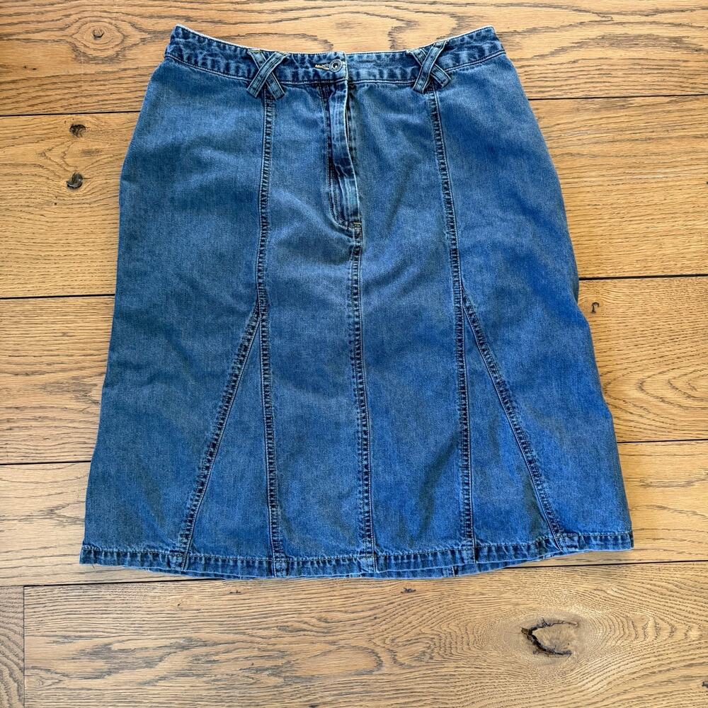 Y2K Vintage Denim Skirt Size 10 High Waist A-Line Midi 90s Cottage Boho